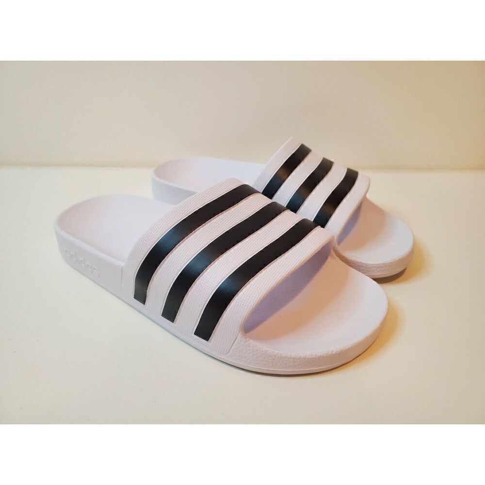 Adidas Adilette Aqua Slides Flip Flops Children's Size 4 White/Black EXCELLENT